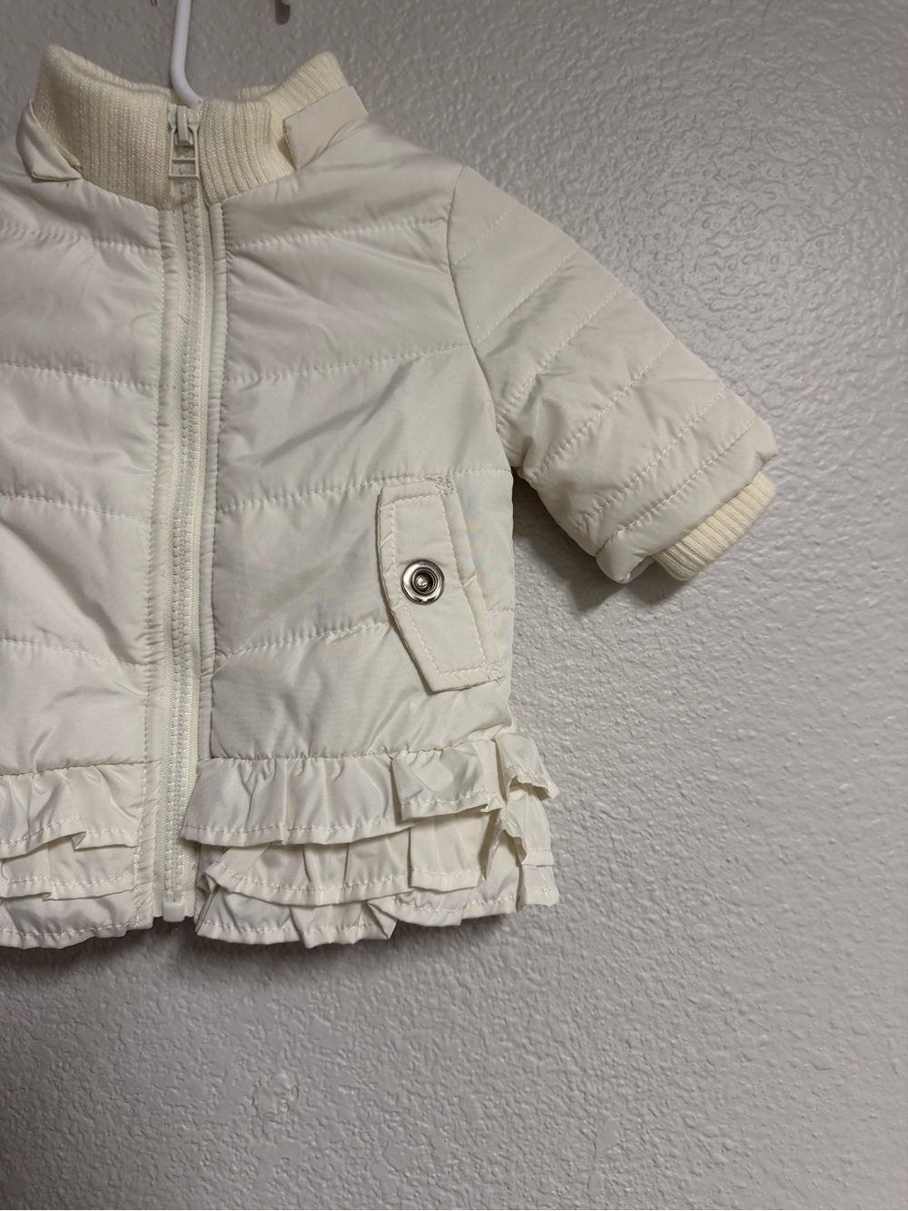 Starting Out Cream Quilted Ruffle Puffer Jacket - Picture 2 of 4